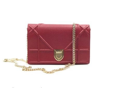 Christian Dior Diorama Wallet on Chain Red Grained Calfskin Gold Hardware Online Sale