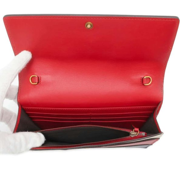 GUCCI Chain Wallet Queen Margaret Bee Red White Navy 476079 Leather For Cheap