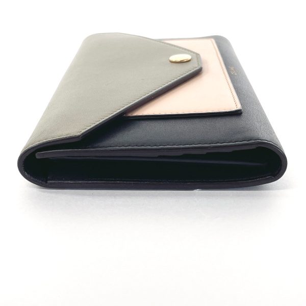 CELINE Long Wallet Purse leather black Tri-folded Women Used Online Sale