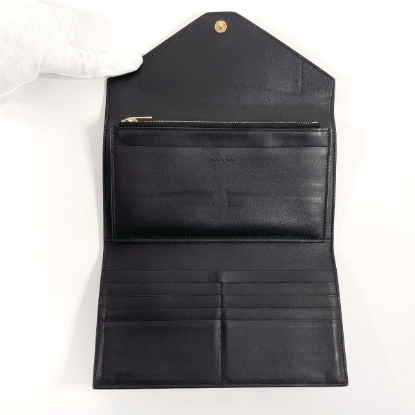 CELINE Long Wallet Purse leather black Tri-folded Women Used Online Sale