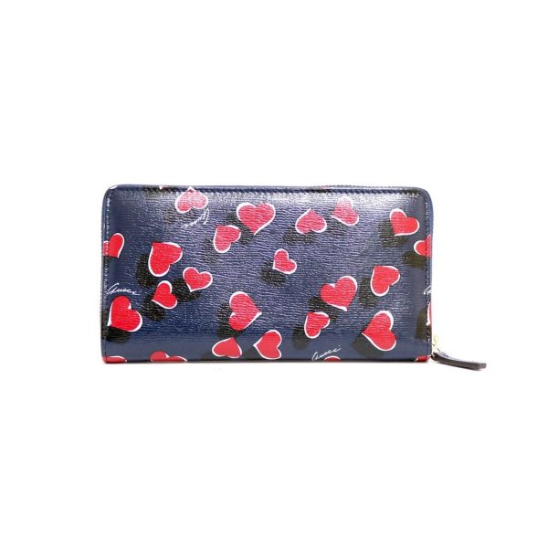 Gucci long wallet heart heartbeat navy pink ladies Discount