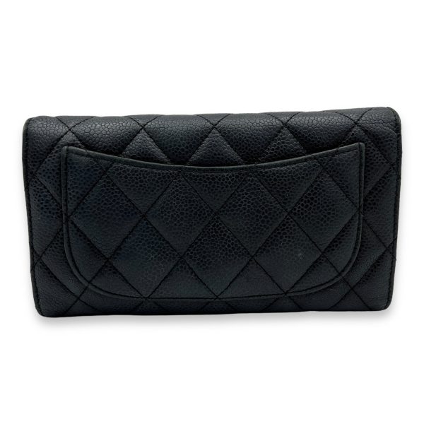 Classic Flap Long Black Wallet in Caviar Leather, Gold hardware Online Sale