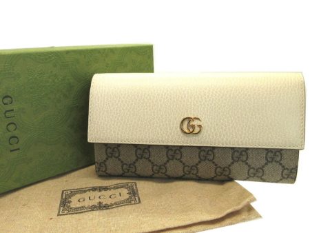 GUCCI GG Marmont 456116 Continental Supreme Leather Beige Ivory Bifold Long Wallet Cheap