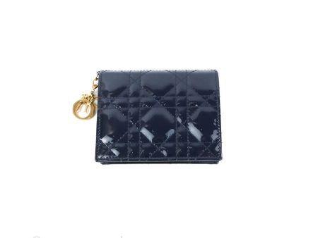 Christian Dior Mini Lady Dior Wallet Blue Patent Cannage Online