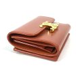 CELINE Trifold wallet leather Brown Triomphe Compact wallet with coin pocket Women Used Discount