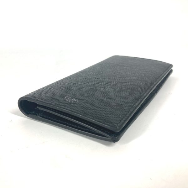 CELINE Long Wallet Purse leather black with coin compartment Bar Tikal Wallet mens Used Discount