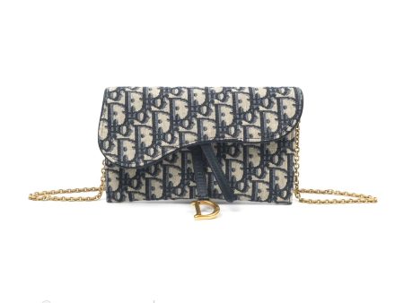 Christian Dior Saddle Wallet On Chain Navy Oblique Jacquard Fashion