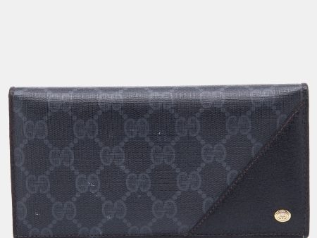 Gucci Black GG Supreme Canvas and Leather Flap Continental Wallet Sale