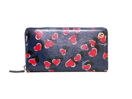 Gucci long wallet heart heartbeat navy pink ladies Discount