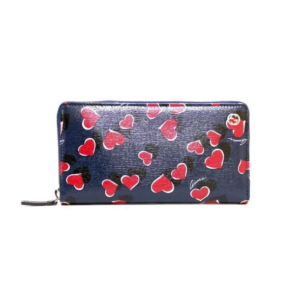 Gucci long wallet heart heartbeat navy pink ladies Discount