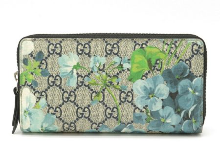 Gucci GG Blooms Supreme Flower Round Long Wallet PVC Leather Beige Blue Multicolor 546355 For Sale