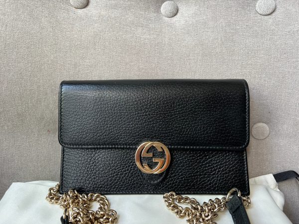 Gucci Black Interlocking GG Chain Wallet Online Sale