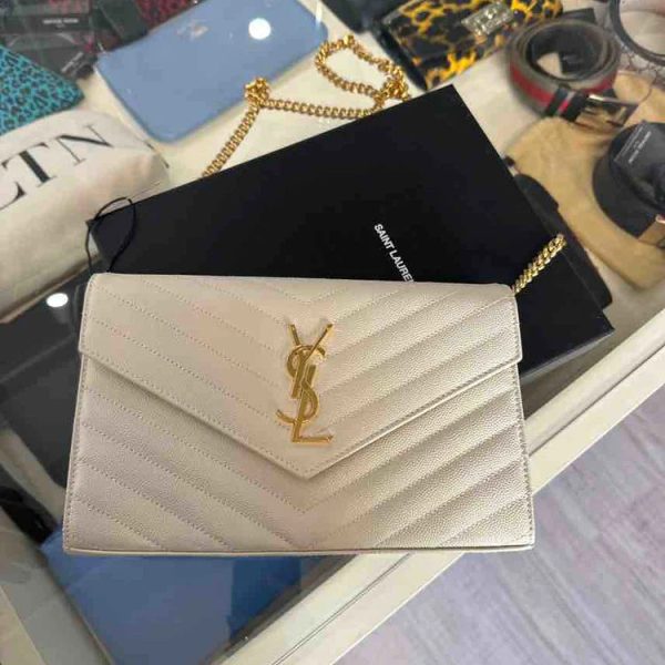 YSL Cassandre Matelassé Chain Wallet In Grain De Poudre Embossed Leather Supply