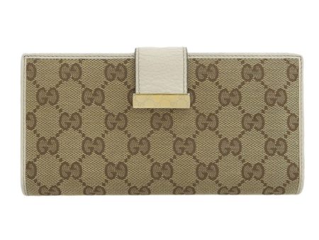 Gucci GG canvas long wallet with double hook leather brown white 212089 Discount