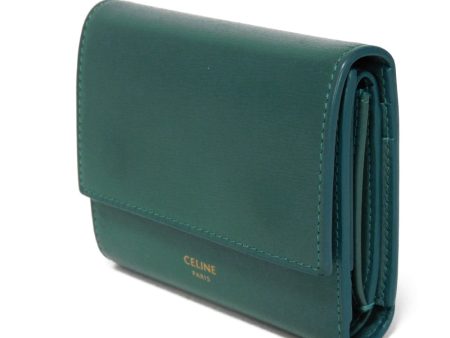 CELINE Tri-fold wallet 10B573CQP.30GS Shiny calfskin Green smoke New logo Small trifold wallet Women(Unisex) Used For Cheap