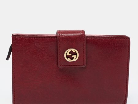 Gucci Burgundy Leather Interlocking G French Compact Wallet Fashion