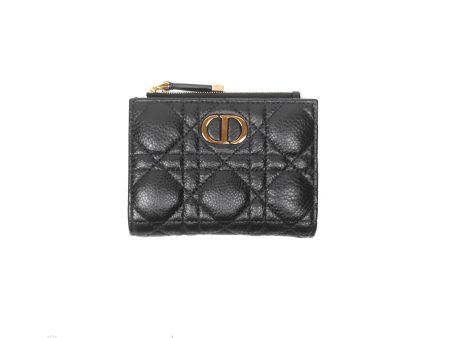 Christian Dior Caro Dahlia Wallet Black Calfskin Gold Hardware Cheap