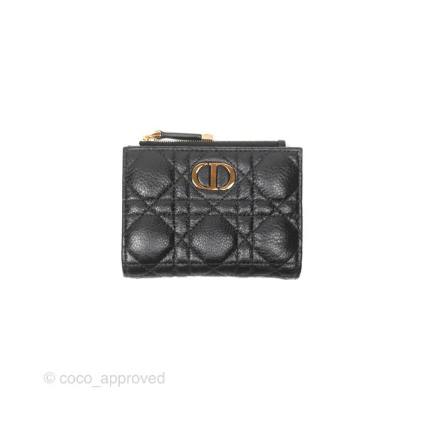 Christian Dior Caro Dahlia Wallet Black Calfskin Gold Hardware Cheap