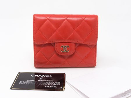 Small Classic Flap Wallet Red Leather on Sale