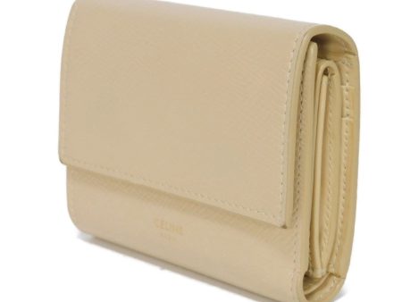 CELINE Tri-fold wallet 10B57 Grained calfskin (embossed) beige New logo Small trifold wallet Women Used Online Hot Sale