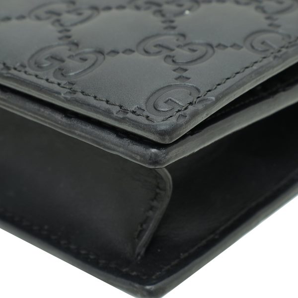 Gucci Black Guccissima Bow Chain Wallet For Discount