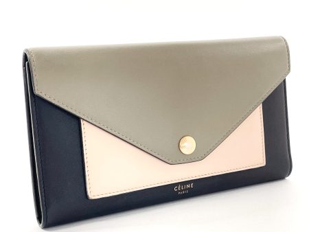 CELINE Long Wallet Purse leather black Tri-folded Women Used Online Sale