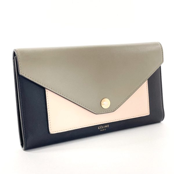 CELINE Long Wallet Purse leather black Tri-folded Women Used Online Sale