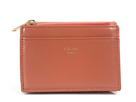 CELINE Trifold wallet leather Brown Triomphe Compact wallet with coin pocket Women Used Discount