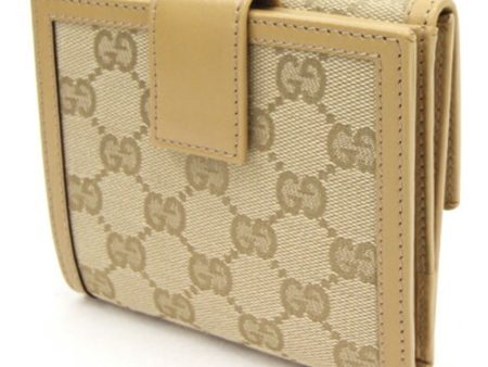 GUCCI W Wallet GG 233053 Beige Canvas Leather Ladies Sherry Line For Cheap