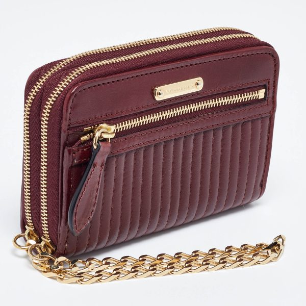 BURBERRY Burgundy Leather Double Zip Compact Wallet Online Hot Sale