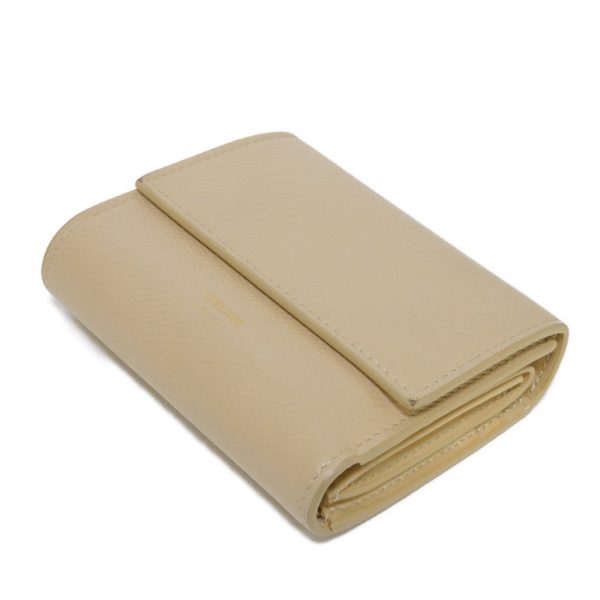 CELINE Tri-fold wallet 10B57 Grained calfskin (embossed) beige New logo Small trifold wallet Women Used Online Hot Sale