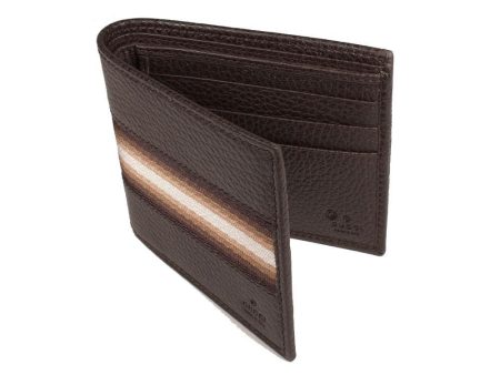 Gucci Men  s Wallet Signature Brown Leather Web Brown   White Stripe Fabric (GGMW2012) Fashion