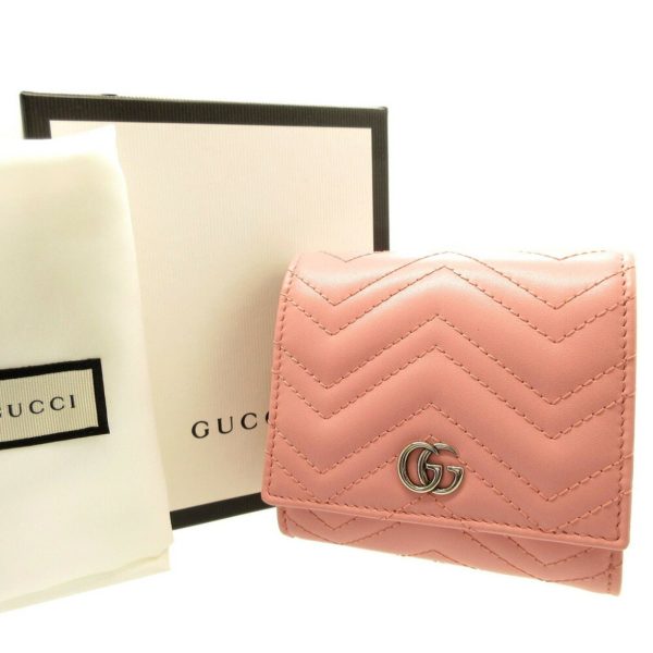 GUCCI GG Marmont 598629 Leather Pink Bifold Wallet For Discount