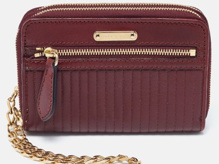 BURBERRY Burgundy Leather Double Zip Compact Wallet Online Hot Sale