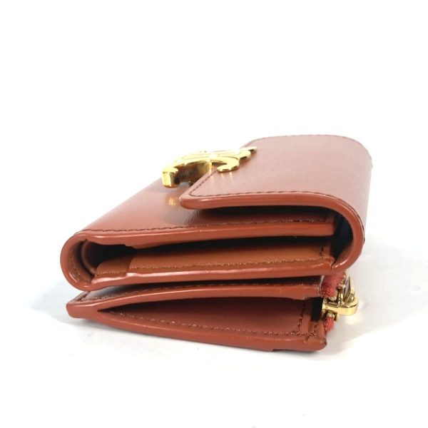 CELINE Trifold wallet leather Brown Triomphe Compact wallet with coin pocket Women Used Discount