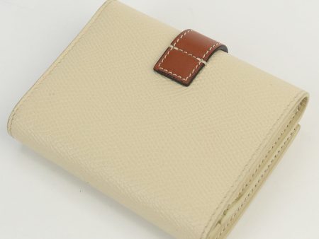 CELINE strap trifold wallet compact wallet Calfskin beige Women For Sale