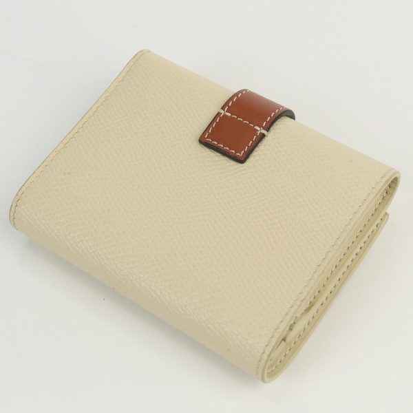 CELINE strap trifold wallet compact wallet Calfskin beige Women For Sale