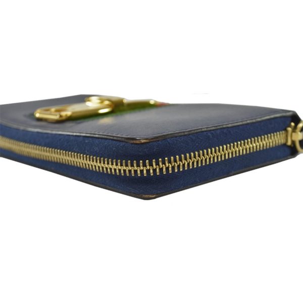 Gucci Long Wallet Silvi Navy x Gold Green Red Leather Metal Material Canvas Round Zipper Women s 476083 For Discount