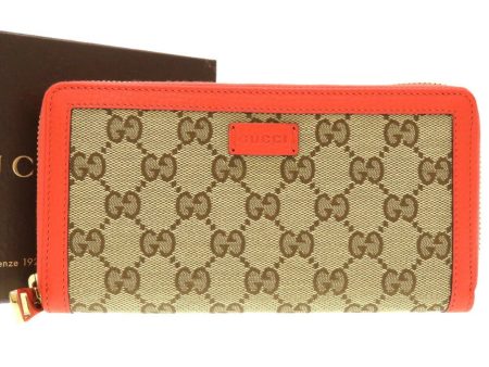 GUCCI GG Canvas Beige Orange 388637 Round Long Wallet Discount