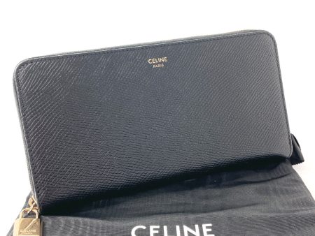 CELINE Long Wallet Purse leather black Christmas Collection Zippy wallet Women Used Sale