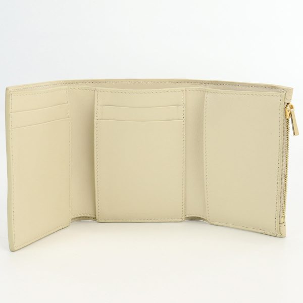 CELINE strap trifold wallet compact wallet Calfskin beige Women For Sale