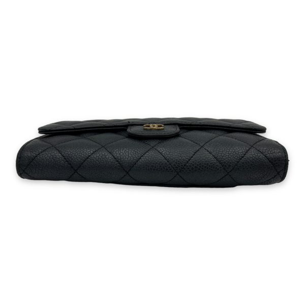 Classic Flap Long Black Wallet in Caviar Leather, Gold hardware Online Sale