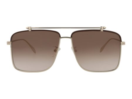 Alexander McQueen Mens Aviator Gold Gold Brown Fashion Designer Eyewear Online