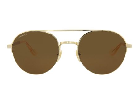 Gucci Mens Round Oval Gold Gold Brown Fashion Designer Eyewear Online now