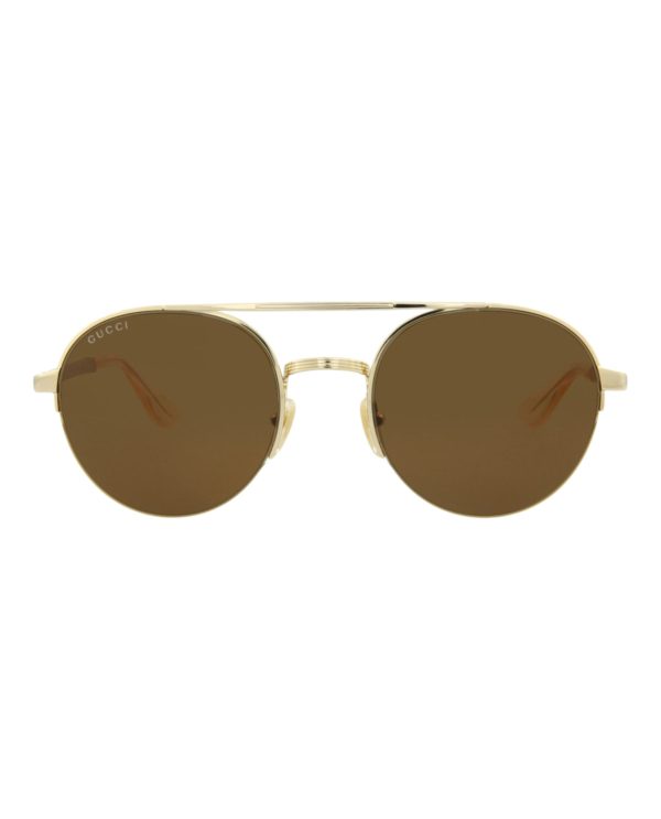 Gucci Mens Round Oval Gold Gold Brown Fashion Designer Eyewear Online now