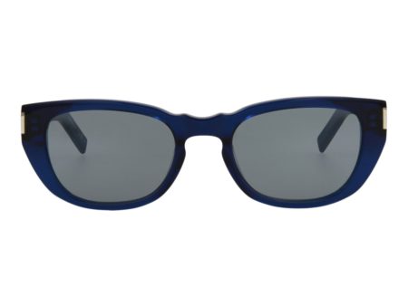 Saint Laurent Mens Round Oval Blue Blue Silver Fashion Designer Eyewear For Sale