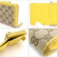 GUCCI Bifold Round Wallet GG Small Zip 346056 Beige Yellow Canvas Leather Ladies Double G Online