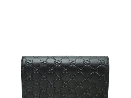 Gucci Black Guccissima Bow Chain Wallet For Discount