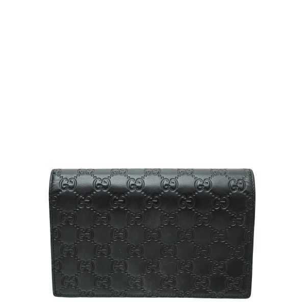 Gucci Black Guccissima Bow Chain Wallet For Discount