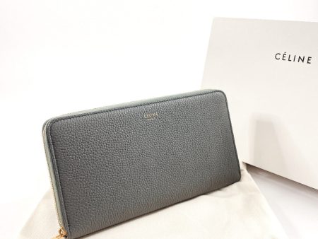 CELINE Long Wallet Purse 105003 leather gray Zip Around Large Zipped Multi-Function Women Used on Sale